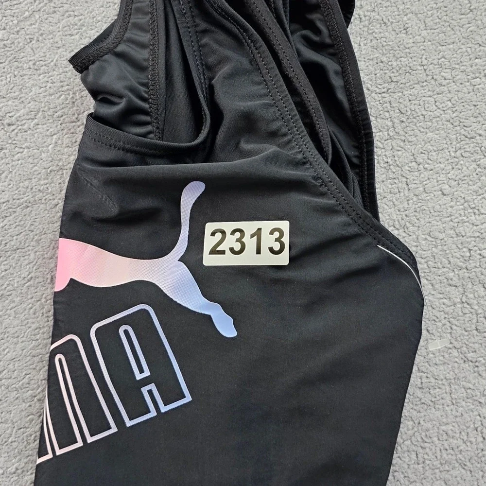 PUMA One-Piece Swimsuit Girls XL  Black Solid Stretch Racerback Keyhole SSP23V8S